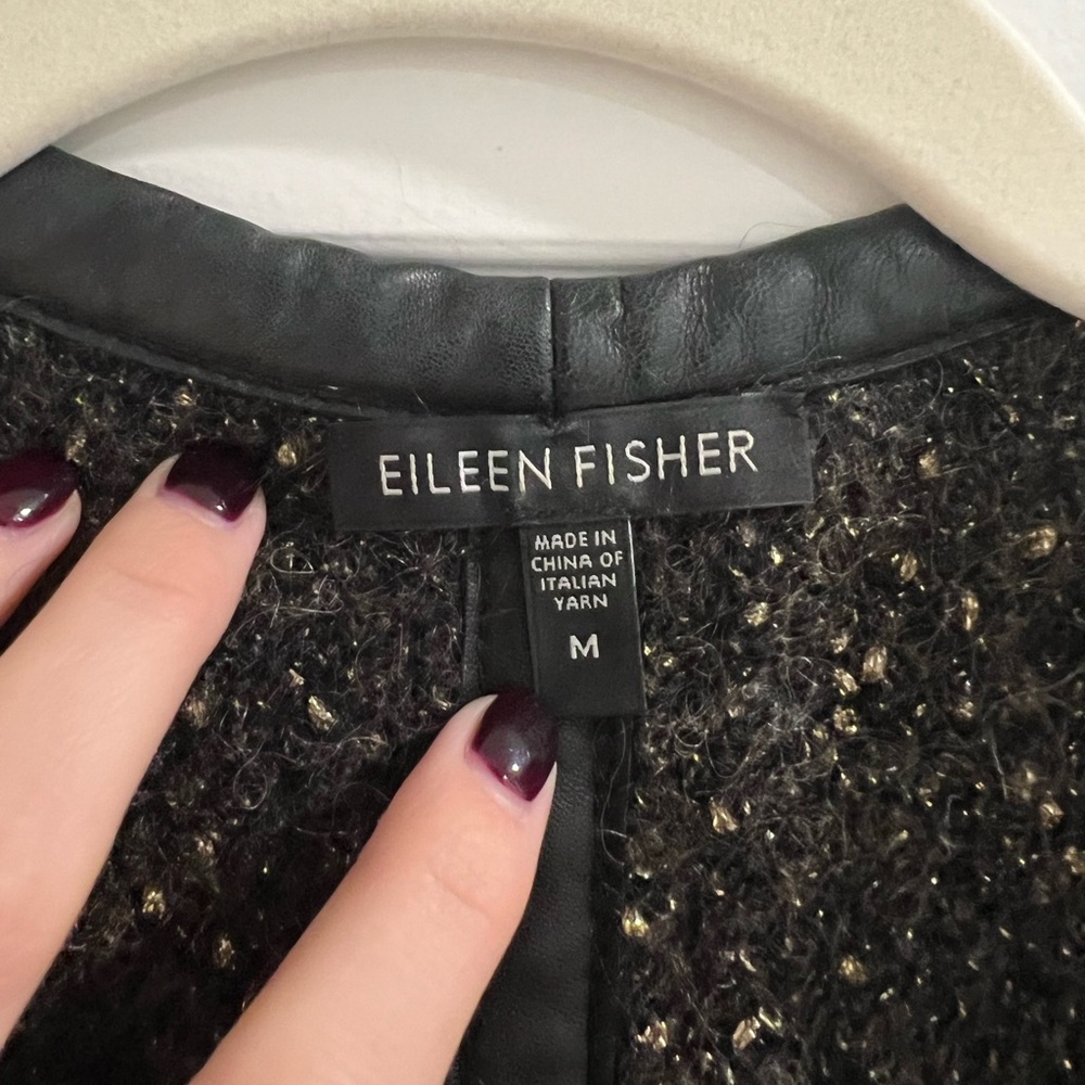 Eileen Fisher Leather Mohair cardigan jacket - size medium - Picture 2 of 9
